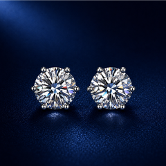 Bông tai bạc 925 đính moissanite – dáng đinh trơn cổ điển
