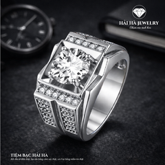 Nhẫn nam bản khối đính đá trung tâm – Vững vàng từ bên trong | Hải Hà Jewelry