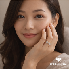 Nhẫn moissanite viền đan hai sắc – Hòa quyện để bền lâu | Hải Hà Jewelry