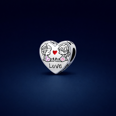 Charm bạc 925 CZ Trái tim Đỏ đậm