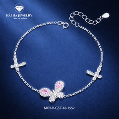 Vòng bạc bướm hồng điểm xuyết – Dịu dàng giữ lấy những rung động đầu tiên | Hải Hà Jewelry