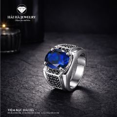 Nhẫn bạc nam đá blue sapphire – chiều sâu của niềm tin | Hải Hà Jewelry
