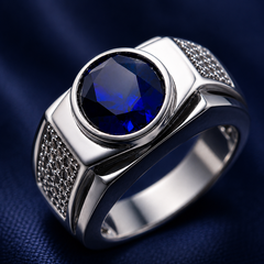 Nhẫn bạc nam đá blue sapphire – chiều sâu của niềm tin | Hải Hà Jewelry