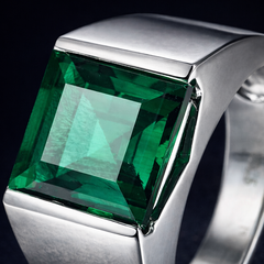 Nhẫn bạc nam đá hydrothermal emerald zambia – sắc xanh của sự sống bền bỉ | Hải Hà Jewelry