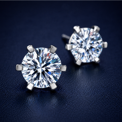 Bông tai bạc 925 đính moissanite – dáng nụ tròn chấu 6 cổ điển