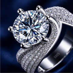 Nhẫn nữ bạc 925 đính kim cương Moissanite 3 Carat và 5 Carat