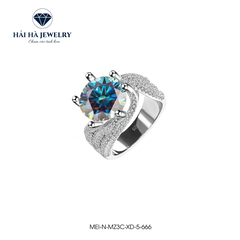 Nhẫn nữ bạc 925 đính kim cương Moissanite Xanh dương 3 Carat