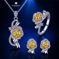 Bộ trang sức bạc 925 đính kim cương Moissanite Hoa Hồng Sâm banh 0,5 Carat
