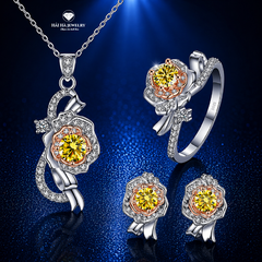 Bộ trang sức bạc 925 đính kim cương Moissanite Hoa Hồng Vàng chanh 0,5 Carat