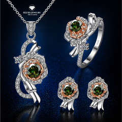 Bộ trang sức hoa hồng moissanite màu xanh lục bảo – Chiều sâu của một cảm giác sống động | Hải Hà Jewelry