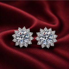 Bông tai bạc 925 đính moissanite – dáng nụ hoa ánh sao