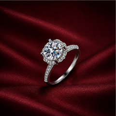 Nhẫn nữ moissanite bạc s925 cao cấp dáng mềm halo, thanh lịch
