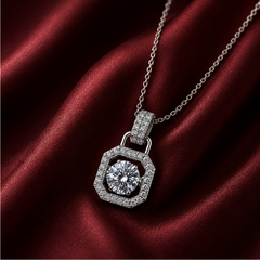 Dây chuyền bạc 925 đính moissanite 2 carat dáng bát giác tinh tế | Hải Hà Jewelry