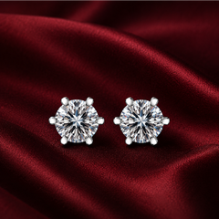 Bông tai bạc 925 đính moissanite – dáng nụ tròn chấu 6 cổ điển