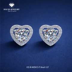 Bông tai bạc 925 đính moissanite – dáng trái tim viền đá tinh xảo
