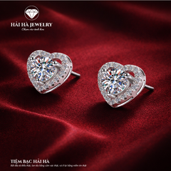 Bông tai bạc 925 đính moissanite – dáng trái tim viền đá tinh xảo