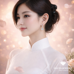 Bông tai bạc 925 đính moissanite – dáng móc treo thanh mảnh