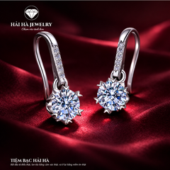 Bông tai bạc 925 đính moissanite – dáng móc treo thanh mảnh