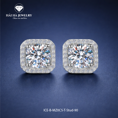Bông tai bạc 925 đính moissanite 1 carat – dáng vuông bo góc viền pavé