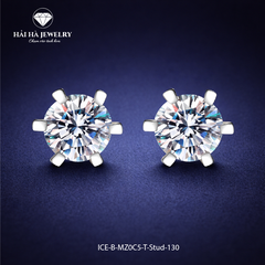 Bông tai bạc 925 đính moissanite – dáng nụ tròn chấu 6 cổ điển