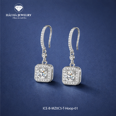 Bông tai nữ bạc 925 đính moissanite – dáng thả vuông, ánh sáng gọn gàng và thanh lịch