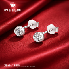 Bông tai nữ bạc 925 đính moissanite – dáng nụ tròn tối giản, nhẹ tai và tinh tế