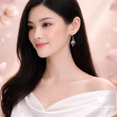 Bông tai nữ bạc 925 đính moissanite – dáng móc rơi mềm mại, chuyển động tinh tế