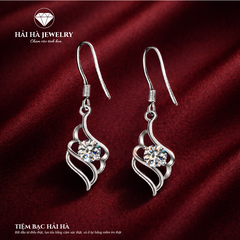 Bông tai nữ bạc 925 đính moissanite – dáng móc rơi mềm mại, chuyển động tinh tế