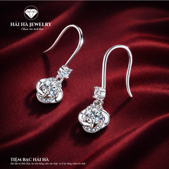 Bông tai bạc 925 đính moissanite dáng treo – chuyển động dịu và ánh sáng tinh tế | Hải Hà Jewelry