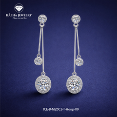Bông tai bạc 925 đính moissanite dáng thả – chuyển động nhẹ, viên tròn tinh tế | Hải Hà Jewelry