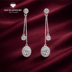Bông tai bạc 925 đính moissanite dáng thả – chuyển động nhẹ, viên tròn tinh tế | Hải Hà Jewelry