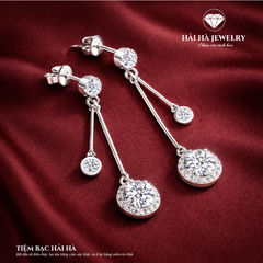 Bông tai bạc 925 đính moissanite dáng thả – chuyển động nhẹ, viên tròn tinh tế | Hải Hà Jewelry