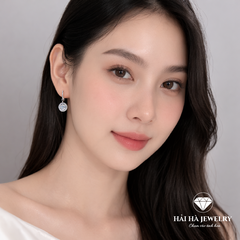 Bông tai bạc 925 đính moissanite dáng tròn treo – ánh sáng tròn đầy, đeo nhẹ | Hải Hà Jewelry