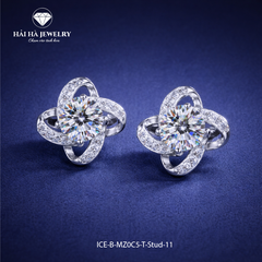 Bông tai bạc 925 đính moissanite – dáng xoắn đan tinh tế