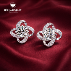 Bông tai bạc 925 đính moissanite – dáng xoắn đan tinh tế