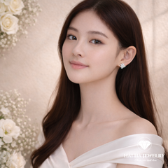 Bông tai bạc 925 đính moissanite – dáng xoắn đan tinh tế