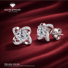 Bông tai bạc 925 đính moissanite – dáng xoắn đan tinh tế
