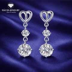 Bông tai bạc 925 đính moissanite 0,5 carat – dáng tròn treo hai tầng