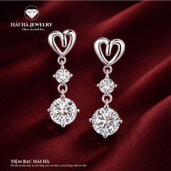 Bông tai bạc 925 đính moissanite 0,5 carat – dáng tròn treo hai tầng