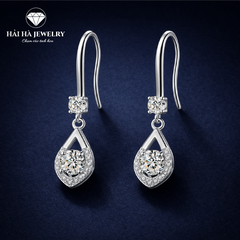 Bông tai bạc 925 đính moissanite 0,5 carat – dáng giọt nước treo thanh thoát