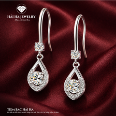 Bông tai bạc 925 đính moissanite 0,5 carat – dáng giọt nước treo thanh thoát