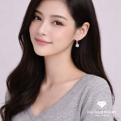 Bông tai bạc 925 đính moissanite 1 carat – dáng vuông treo viền halo