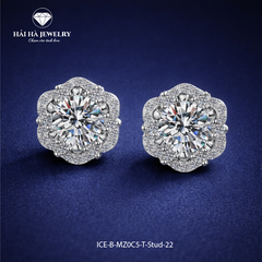 Bông tai bạc 925 đính moissanite – dáng hoa rosette viền halo