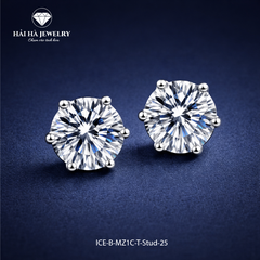 Bông tai bạc 925 đính moissanite – dáng đinh trơn cổ điển