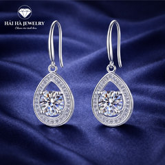 Bông tai bạc 925 đính moissanite – dáng giọt nước rỗng viền pavé