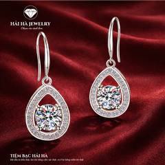 Bông tai bạc 925 đính moissanite – dáng giọt nước rỗng viền pavé