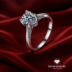 Nhẫn nữ bạc 925 đính kim cương Moissanite 1 Carat