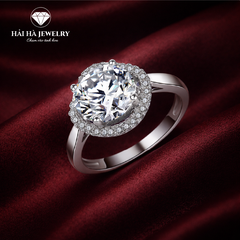 Nhẫn nữ bạc 925 đính moissanite halo – ánh sáng tròn đầy, đeo nhẹ tay