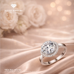 Nhẫn nữ bạc 925 đính moissanite halo – ánh sáng tròn đầy, đeo nhẹ tay