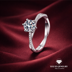 Nhẫn nữ bạc 925 đính kim cương Moissanite 1 Carat
